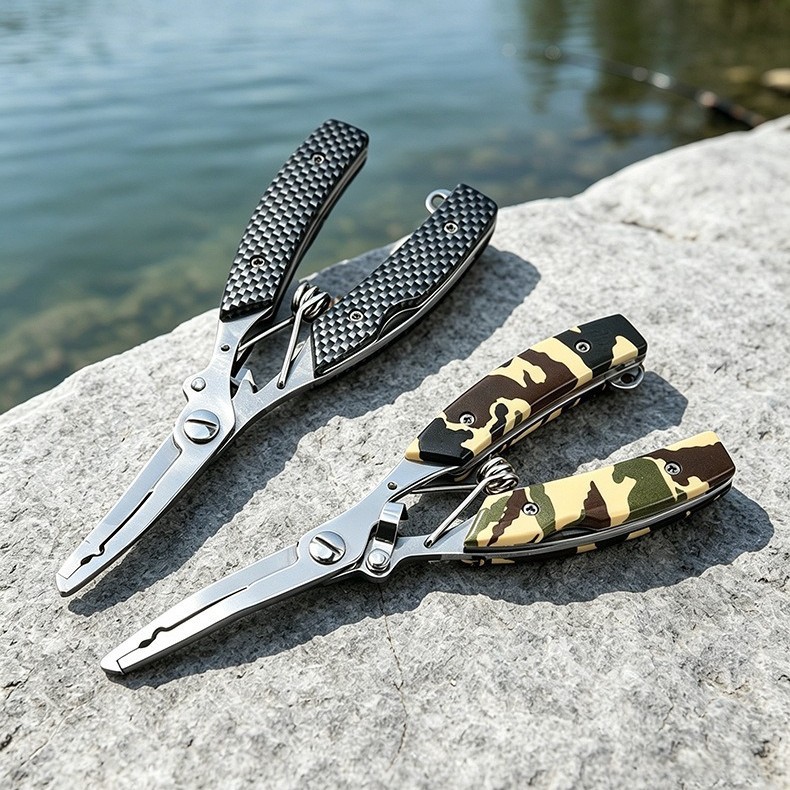 Stainless Steel Fishing Pliers Textured Fishing Pliers Outdoor Camping Portable Fishing Tool Line Scissors
