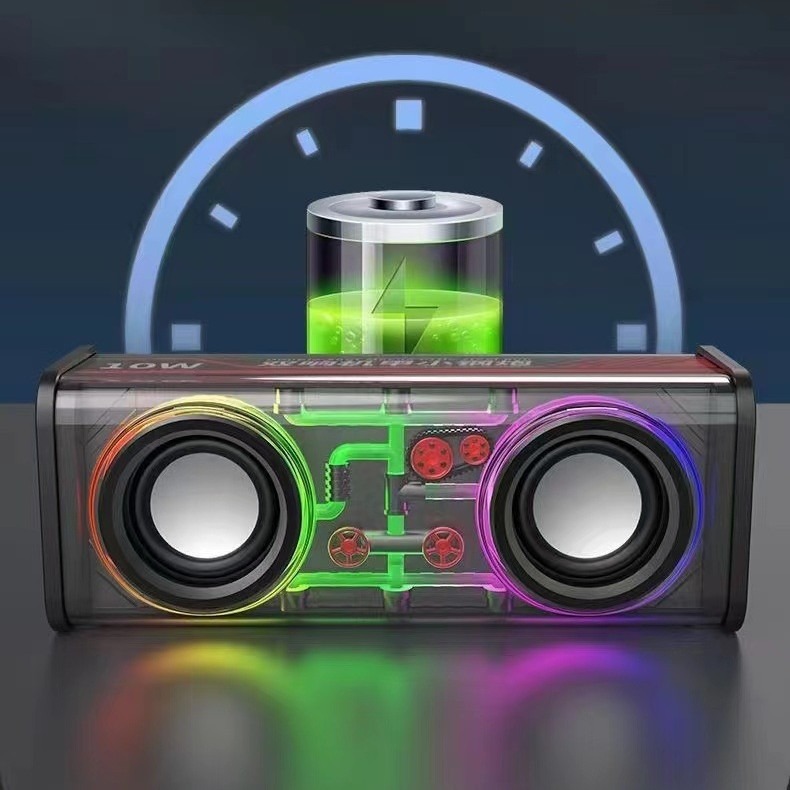Bluetooth Speaker Transparent Mecha Dual Sound Small Steel Cannon Wireless Mini Speaker Loud Volume Colorful Light Subwoofer