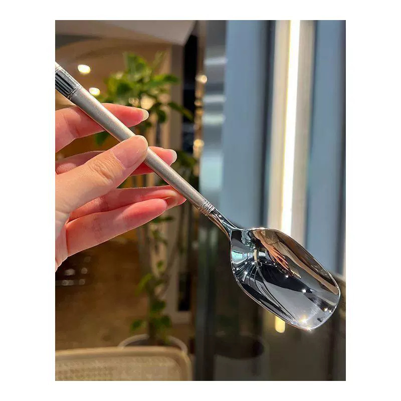 Stainless Steel Spoon Lantern Spoon Household Gold Long Handle Dessert Spoon Ice Cream Spoon Restaurant Soup Spoon