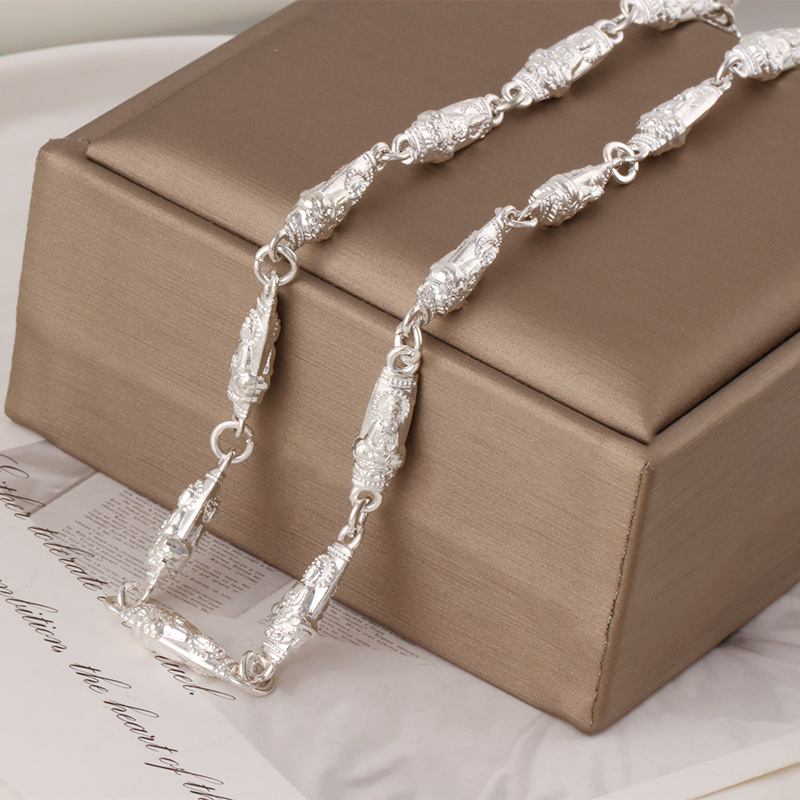 Men's Miao silver necklace imitation silver dragon pattern cloth dragon head dragon bone fox tail bamboo joint silver-plated necklace jewelry