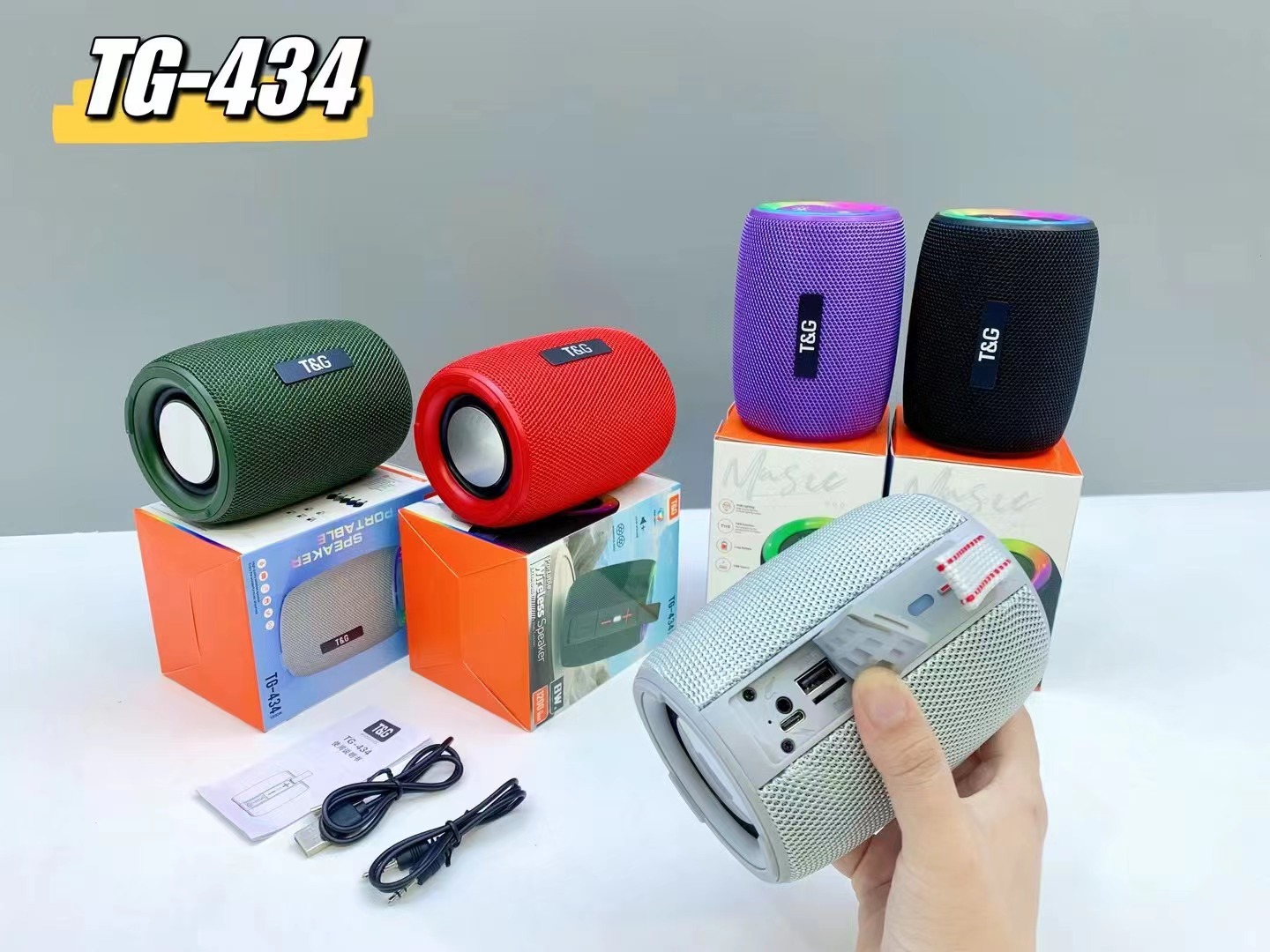 New TG434 Bluetooth speaker subwoofer outdoor wireless card EQ sound effect LED light effect Bluetooth audio