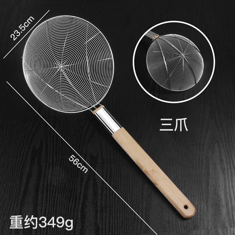 Stainless steel colander, large kitchen filter mesh strainer, noodle strainer, commercial large frying colander, wooden handle wire strainer