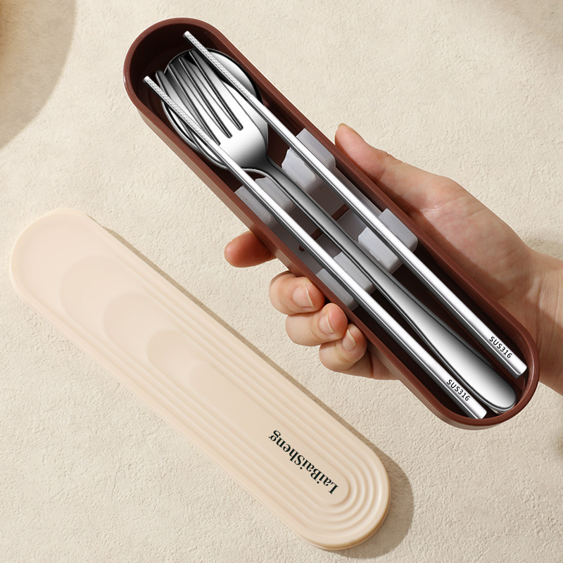 Portable cutlery set 316 stainless steel cutlery spoon chopsticks cream style storage box single chopsticks spoon