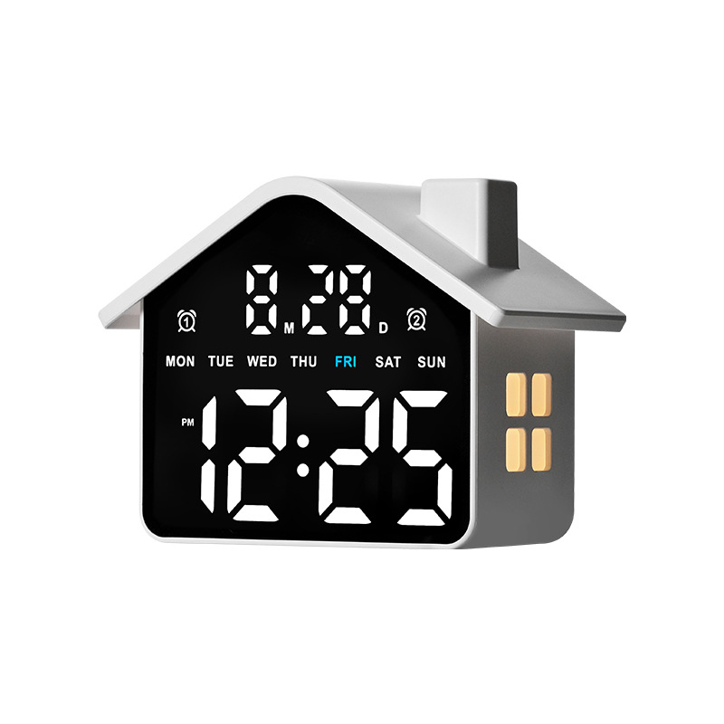 New LED Alarm Clock House Shape Clock Electronic Clock Multifunctional with Night Light Simple Clock GH9033