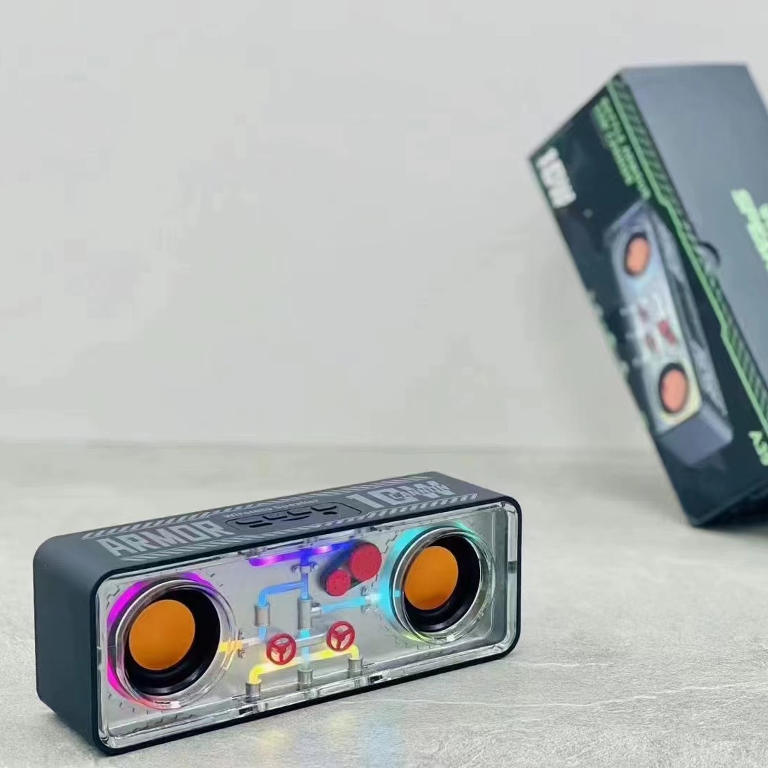 Dual Speaker Mecha Transparent Mecha Wireless Bluetooth Speaker Wind Colorful Light Mini Speaker Bass Diaphragm Sound Gift Audio