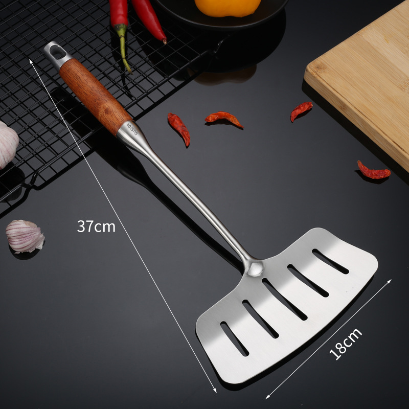 304 stainless steel fish spatula wooden handle oil strainer slotted spatula wide frying fish turner fish turner frying steak slotted spatula