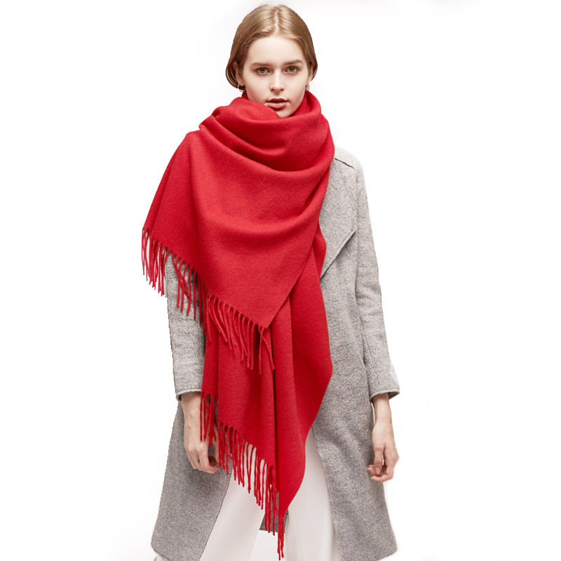 Inner Mongolia autumn and winter women's solid color wool scarf men's plain lamb fleece shawl thick cape