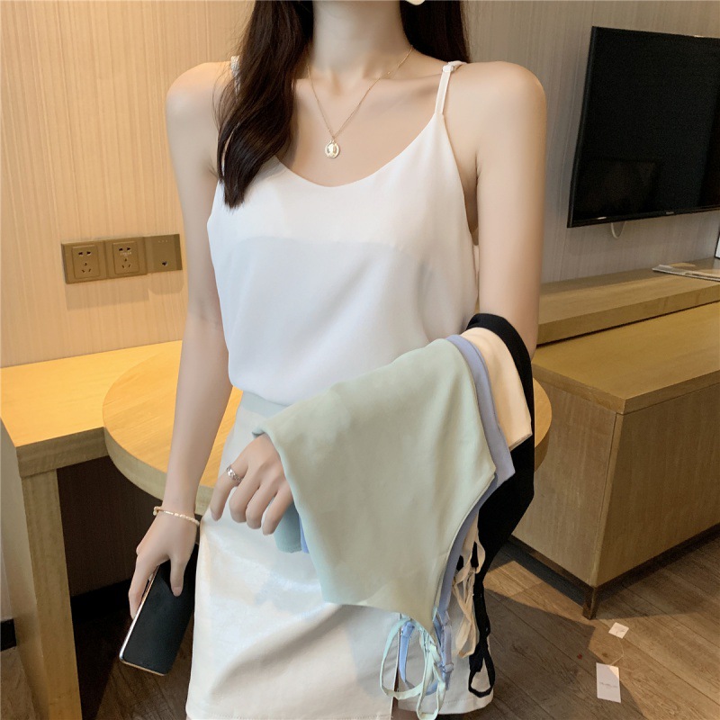 Real Shot! Suit Inner Wear V-neck Chiffon Camisole Vest Women Summer Fat Cover Adjustable Sleeveless Top