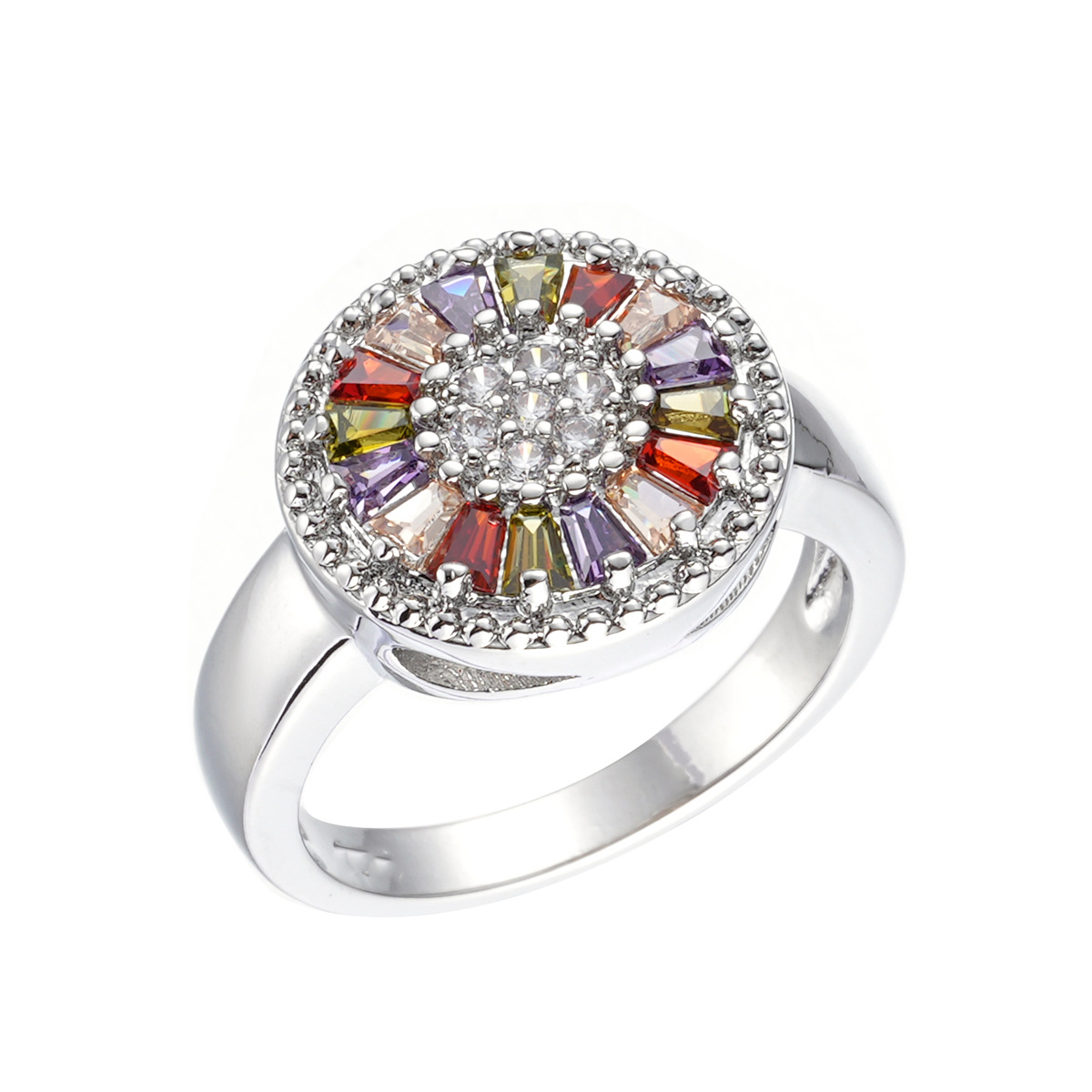 Colored Gemstone Ring Fashion Jewelry Rainbow Color Zircon Jewelry Flower Women's Ring