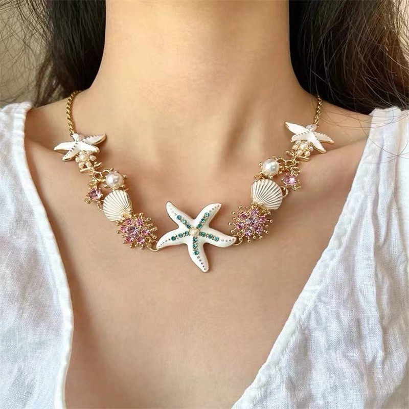 Ocean Vacation Style Starfish Shell Coral Necklace Bracelet Collarbone Chain Pendant Accessories