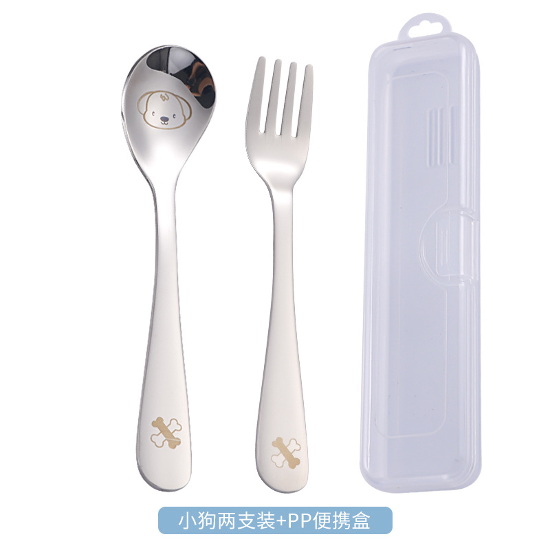 304 stainless steel spoon fork set children's cutlery cartoon spoon fork eating baby food spoon infant spoon