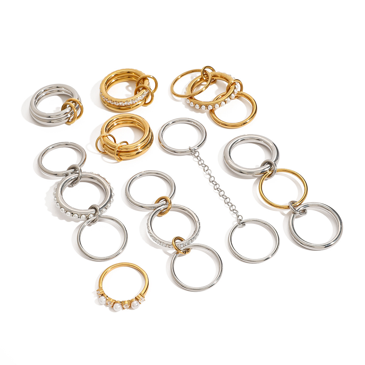 Jieding multi-layer stacking ring titanium steel pearl jewelry women stainless steel accessories