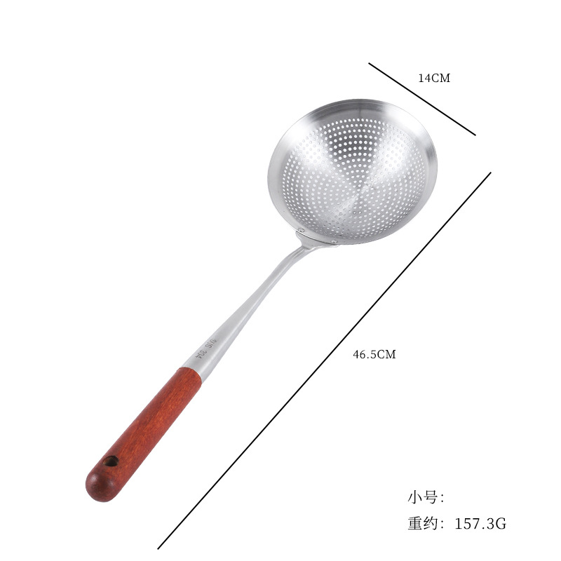 304 stainless steel beech wood handle large slotted spoon long handle hot pot frying skimmer/large size draining filter large slotted spoon kitchenware