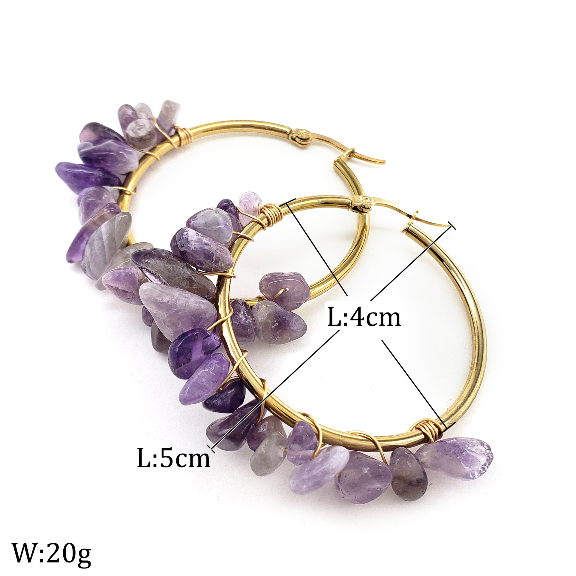 Large Circle Natural Crystal Raw Stone Earrings Hand-wrapped Green Donglin Stone Women's Commute Stainless Steel Earrings