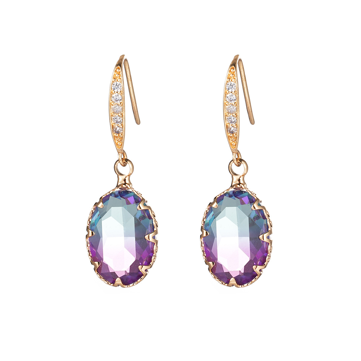 Geometric Jewelry Dazzling Oval Gemstone Earrings Ear Cuff Set with Zircon Super Fairy Tourmaline Earrings