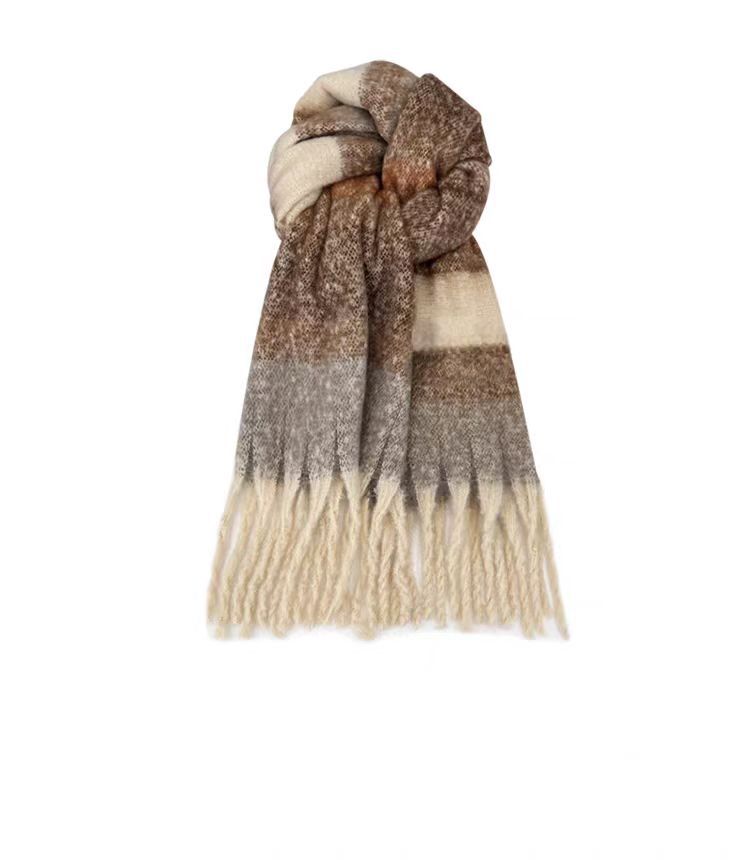 Green plaid striped scarf women autumn and winter warm shawl neck scarf