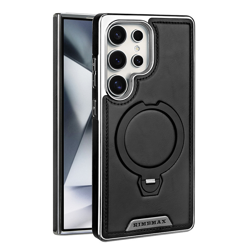 For Samsung S26Ultra Phone Case 360 Rotating Magnetic Bracket Leather Texture S25/S24 Plus Full Coverage
