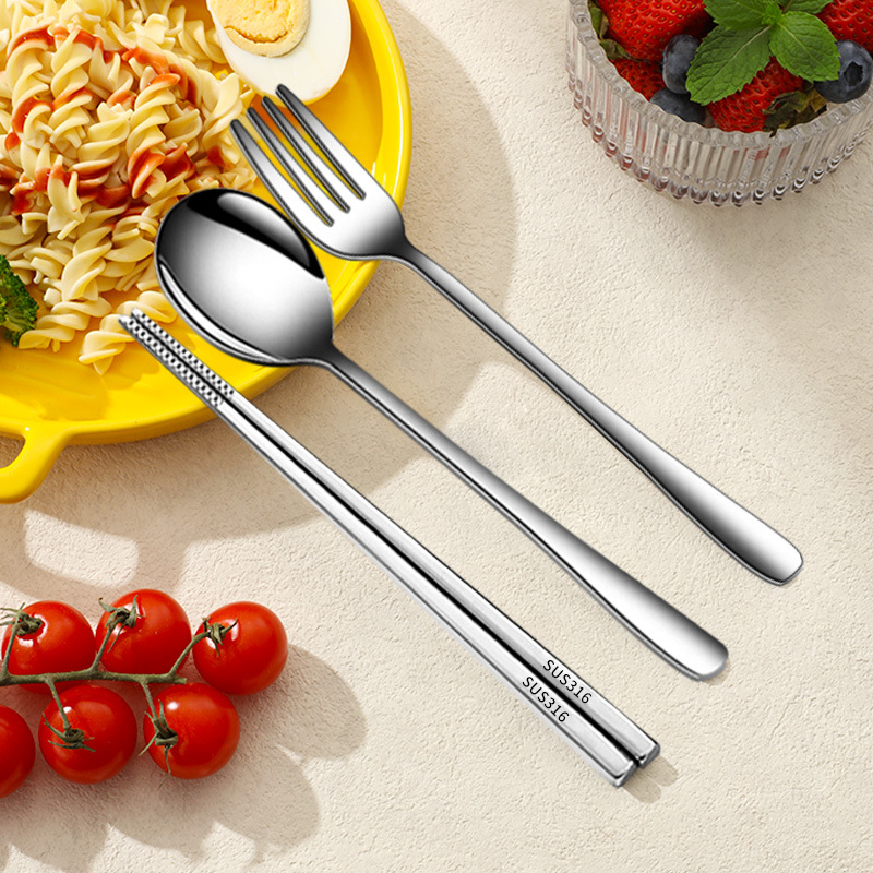 Portable cutlery set 316 stainless steel cutlery spoon chopsticks cream style storage box single chopsticks spoon