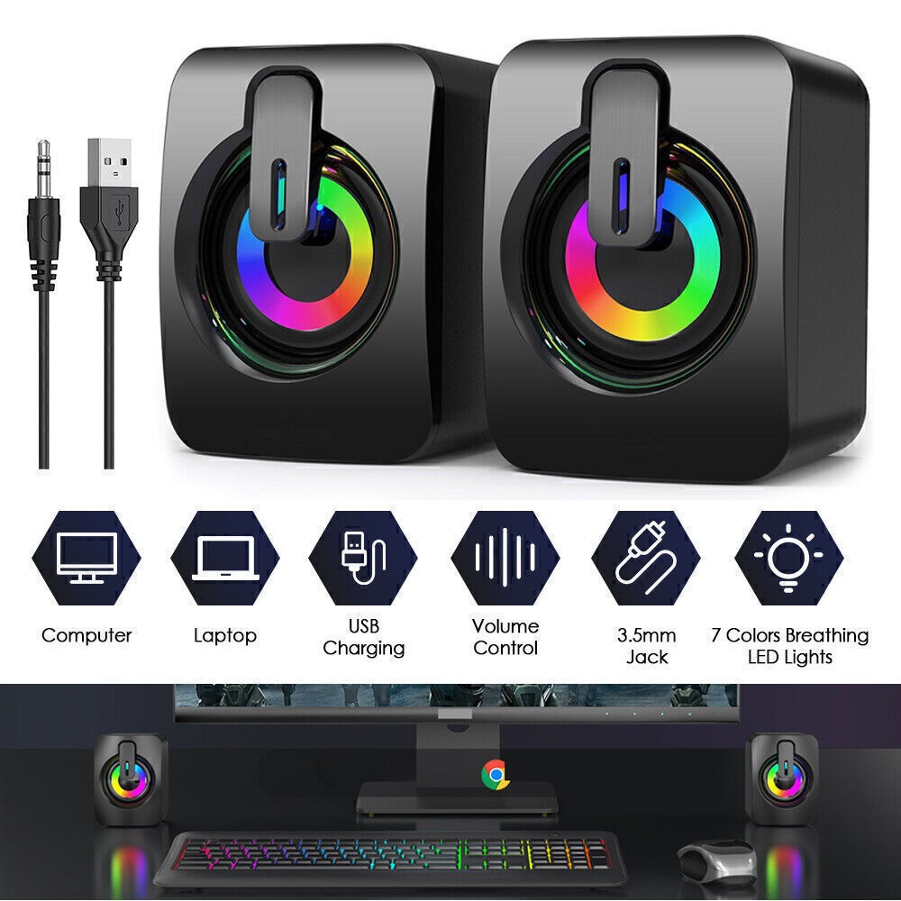 Long-term notebook small audio, RGB colorful light subwoofer, USB 3.5 notebook home computer speaker