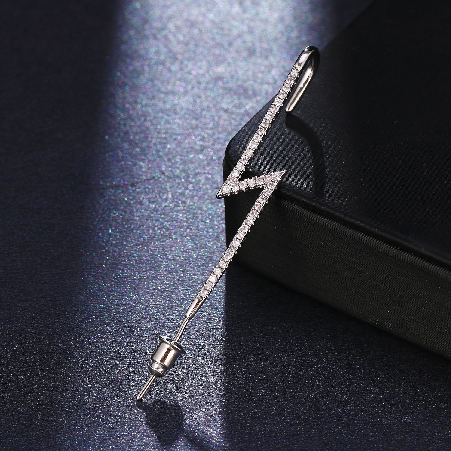 Fairy copper zircon platinum piercing ear needle surround ear cuff oblique line earrings women