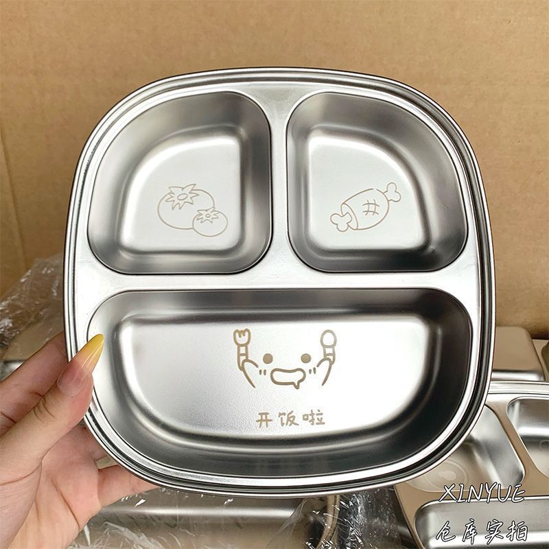 Food-grade stainless steel children's plate cartoon baby eating plate household student portable commercial bento box