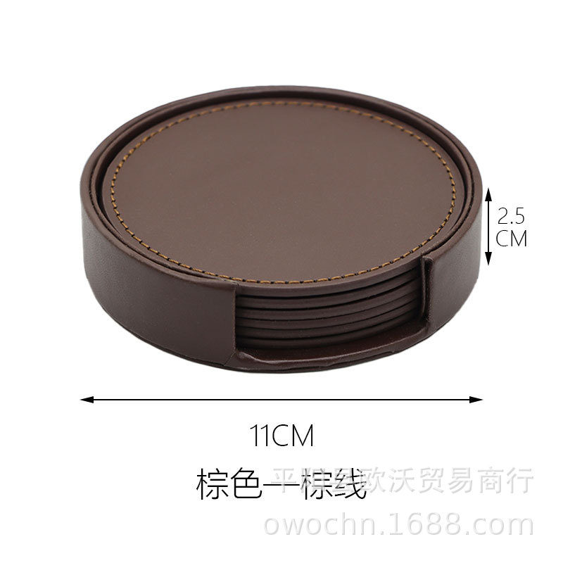 10cm round leather set leather coaster PU thickened coaster heat insulation pad edge sewing household coaster