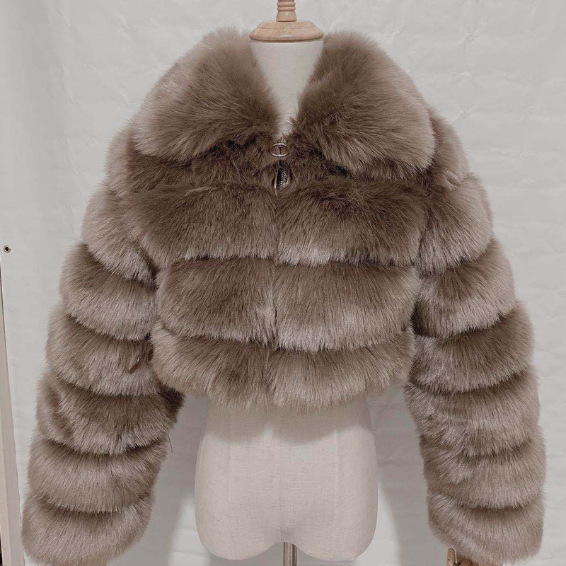 Faux fur jacket short lapel imitation fox fur long sleeve spliced women's