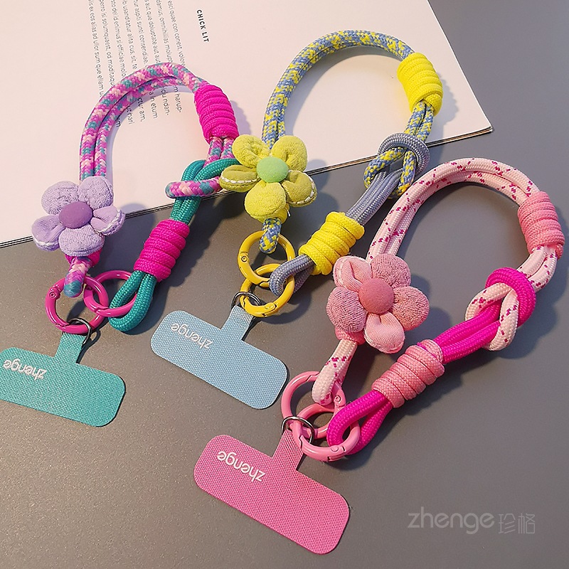 Flower phone strap women's wrist short thumb ring braided rope outdoor anti-loss travel climbing rope anti-theft hand strap
