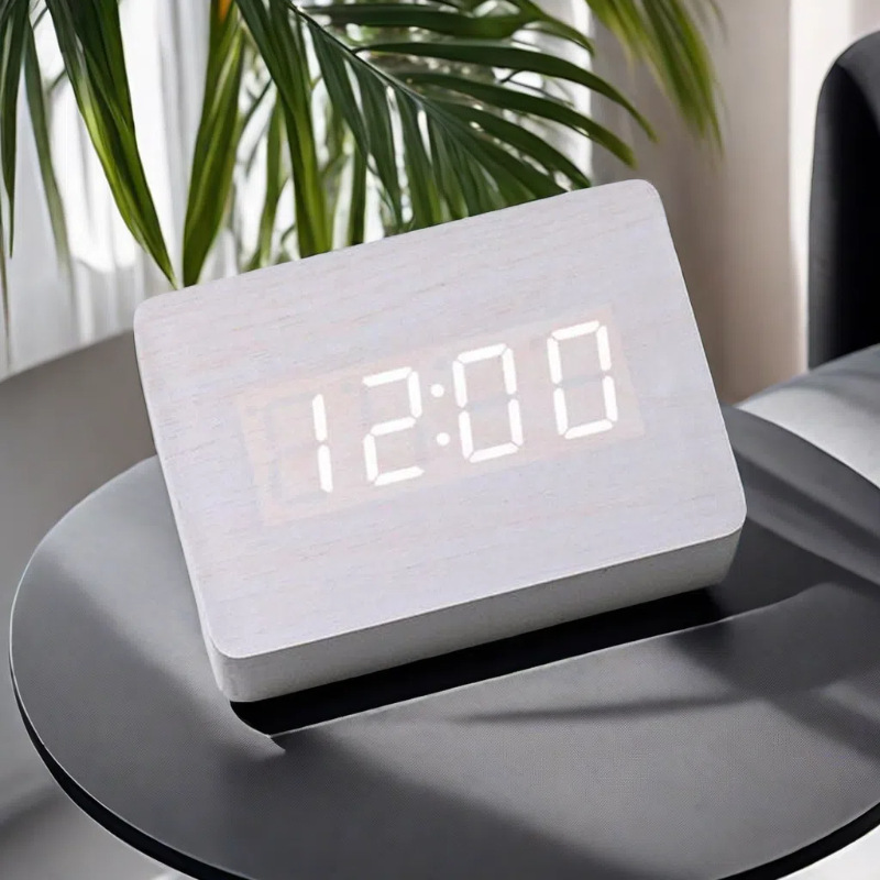Wooden electronic alarm clock, voice-activated silent clock, LED gift clock, student desktop electronic clock