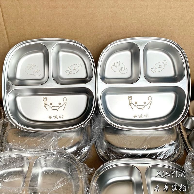 Food-grade stainless steel children's plate cartoon baby eating plate household student portable commercial bento box