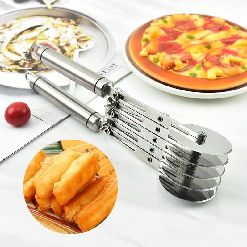 Stainless Steel Multi-Wheel Dough Cutter Pizza Wheel Knife Danish Pastry Knife Kitchen Pie Cutter