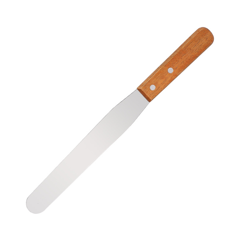 Wooden handle cake spatula, curved straight cream spatula, stainless steel cake knife, scraper, piping knife, 4-12 inch