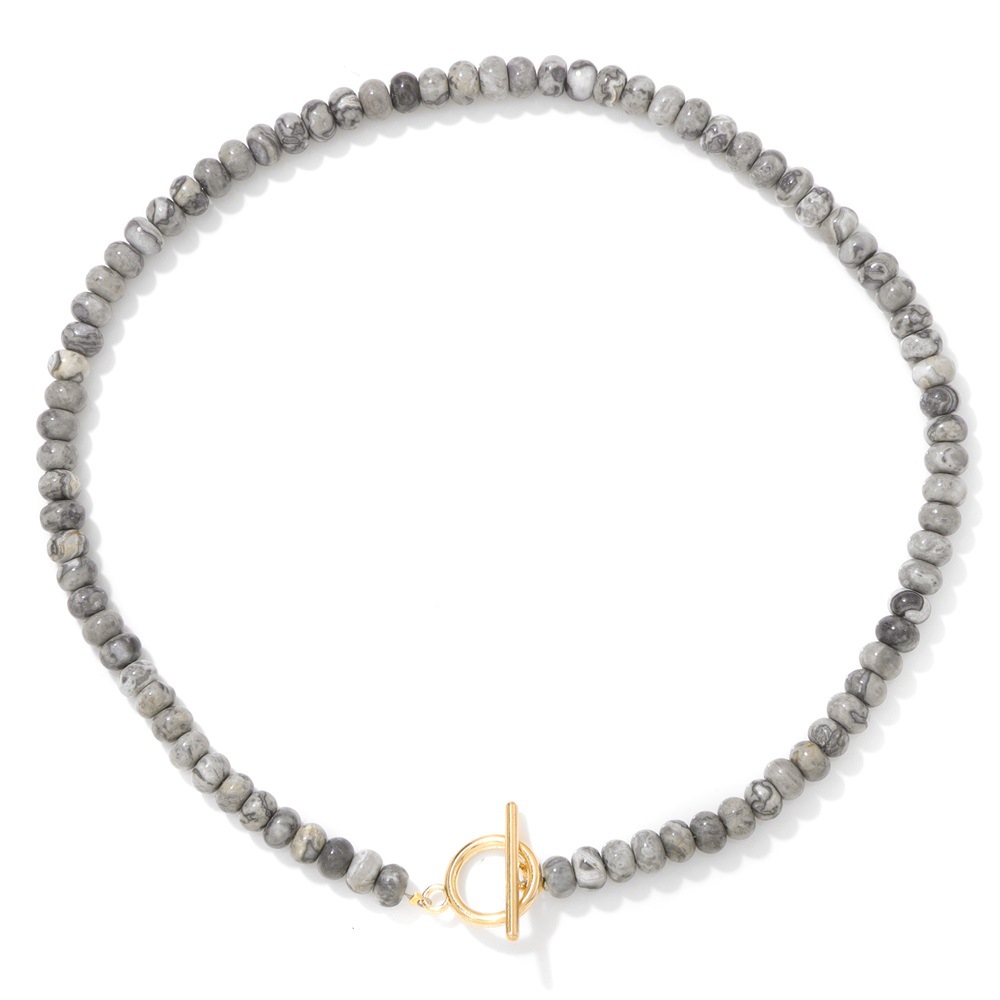 4*6 Abacus Bead Stone Beaded Necklace Women KC Gold OT Clavicle Chain Accessory