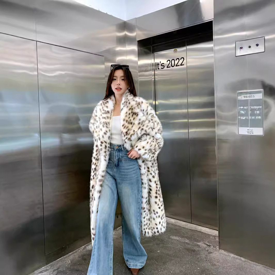 Woven lapel ruffle fur trench coat fox fur raccoon fur faux fur coat
