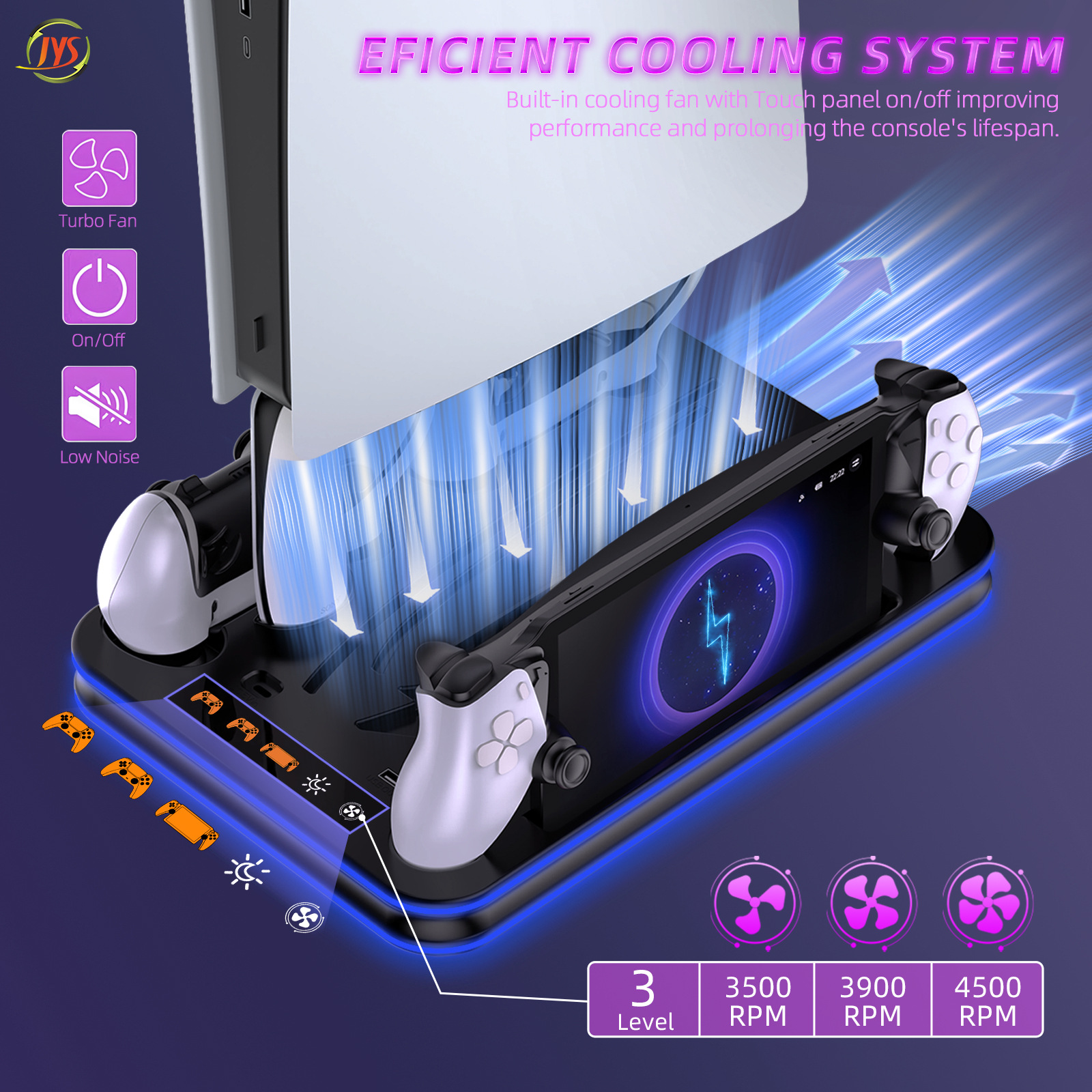 PS5/PS5 Slim multifunctional heat dissipation storage base with headphone holder with RGB colorful light JYS-P5225