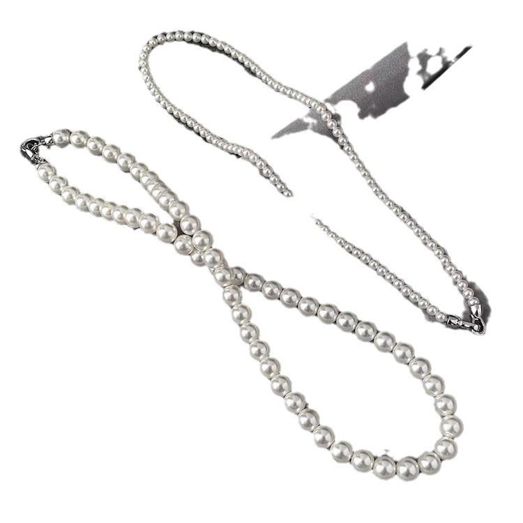 Swarovski True Multi-Ma Gray Double-Layer Layered Pearl Necklace for Women, Detachable Autumn Winter Sweater Chain Short