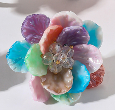 High-quality fresh and sweet colorful resin petal flower dopamine adjustable ring