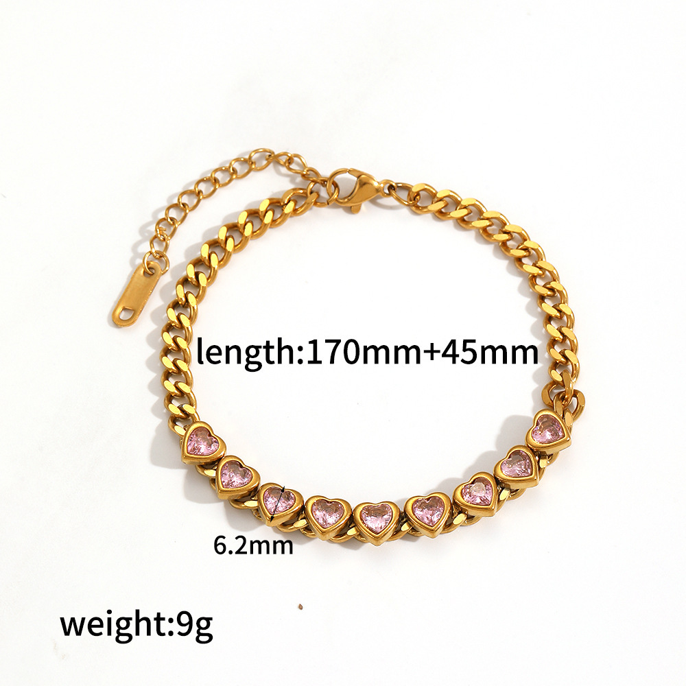 Diamond inlaid love zircon stainless steel bracelet women pink diamond nk chain bracelet hand jewelry
