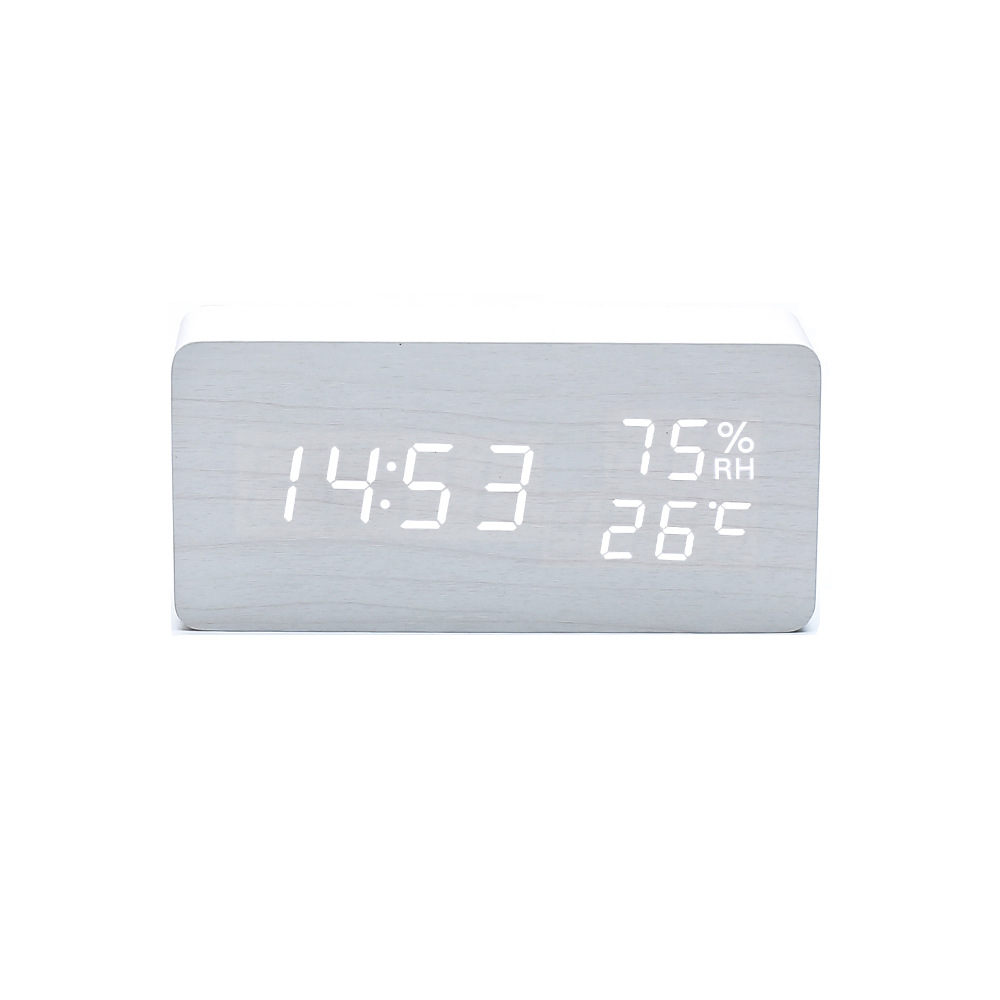 Wooden alarm clock LED student alarm clock, rechargeable digital display electronic alarm clock, wooden clock decoration