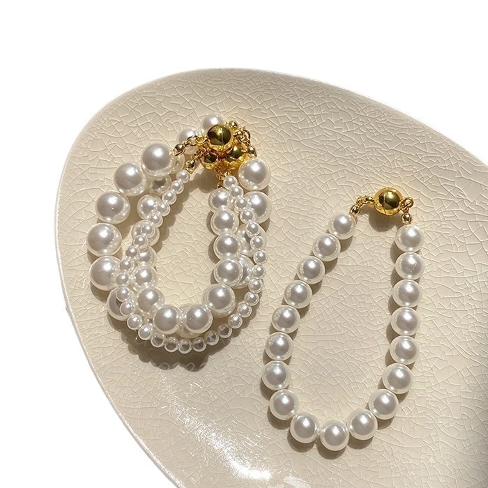 Swarovski Round Australian White Pearl Bracelet for Women, Magnetic Clasp Pearl Bracelet for Women