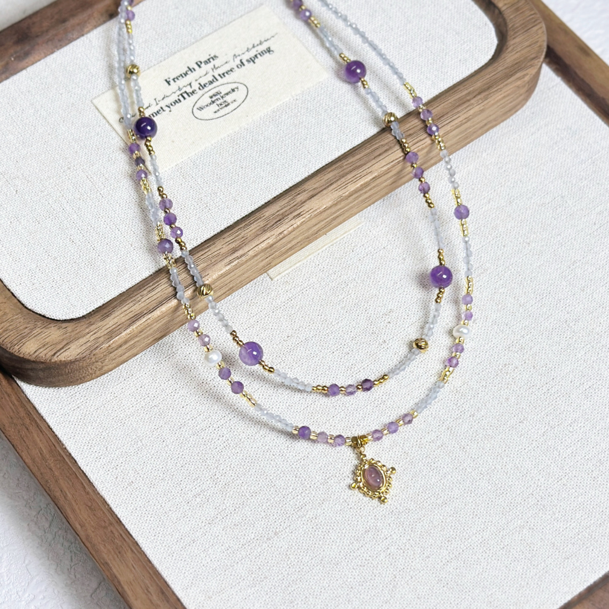 Court Style Amethyst Beaded Necklace Forest Style Turquoise Freshwater Pearl Collarbone Chain Full Titanium Steel Necklace