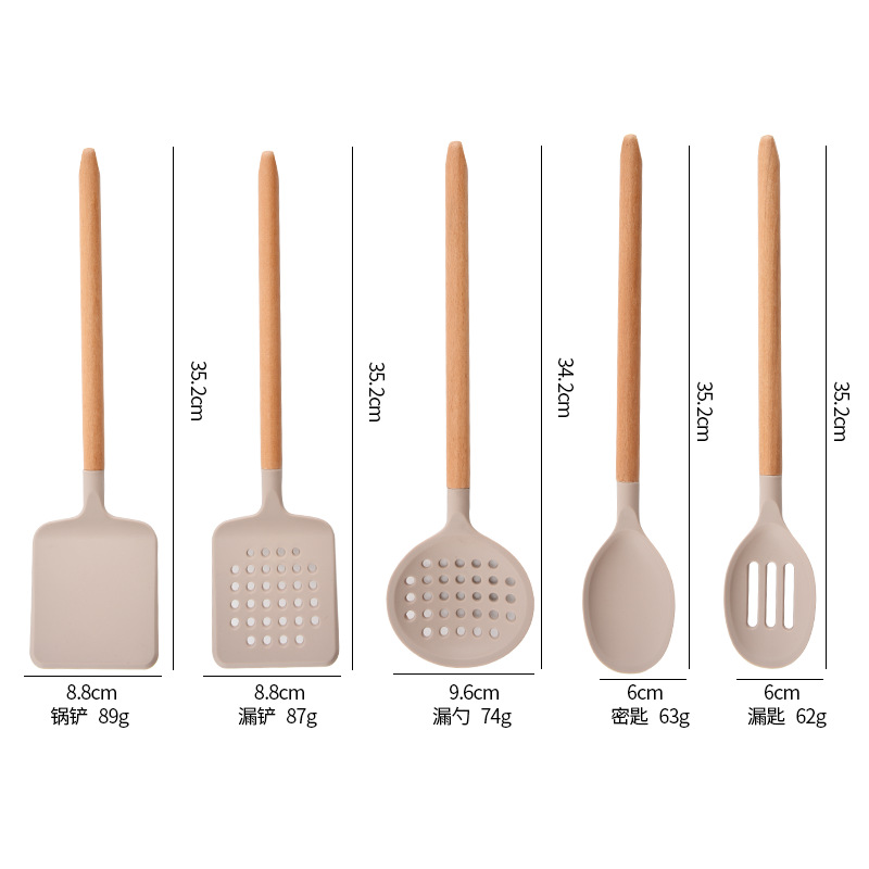 2026 new kitchen silicone cookware set frying spatula soup spoon kitchen cooking spatula spoon 7-piece set