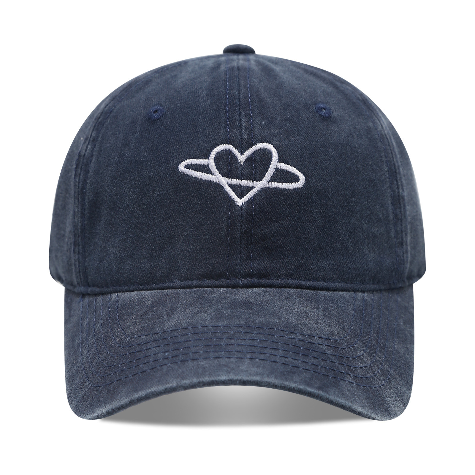 Small Heart Embroidery Soft Top Duckbill Cap for Women, Summer Outdoor Simple Washed Baseball Cap for Men, Autumn