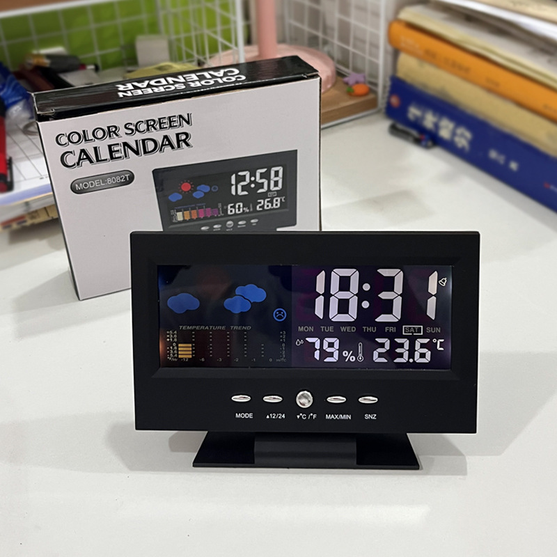 Large Screen Weather Clock 8082T Weather Clock Color Screen Display Temperature and Humidity Home Voice Control Electronic Alarm Clock