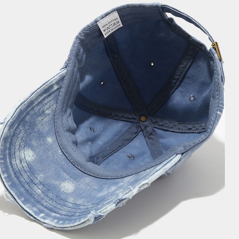 2026 New Washed Distressed Denim Blue Baseball Cap, Soft Top Curved Brim, Ripped and Frayed Duckbill Cap for Women, Street Sun Protection