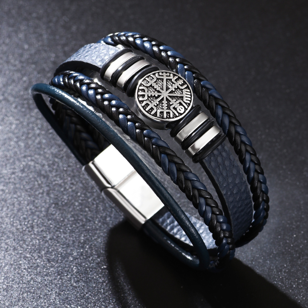 Woven Leather Rope Bracelet Punk Style Multi-layer Men's Bracelet Chain Compass