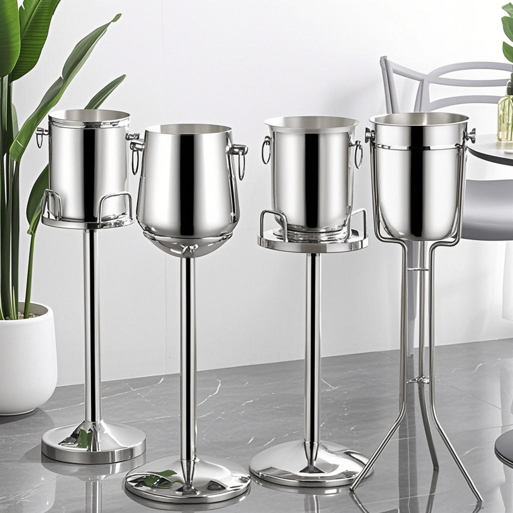 Stainless steel ice bucket double-layer thickened with handle hotel champagne bucket KTV bar ice bucket red wine bucket ice bucket stand