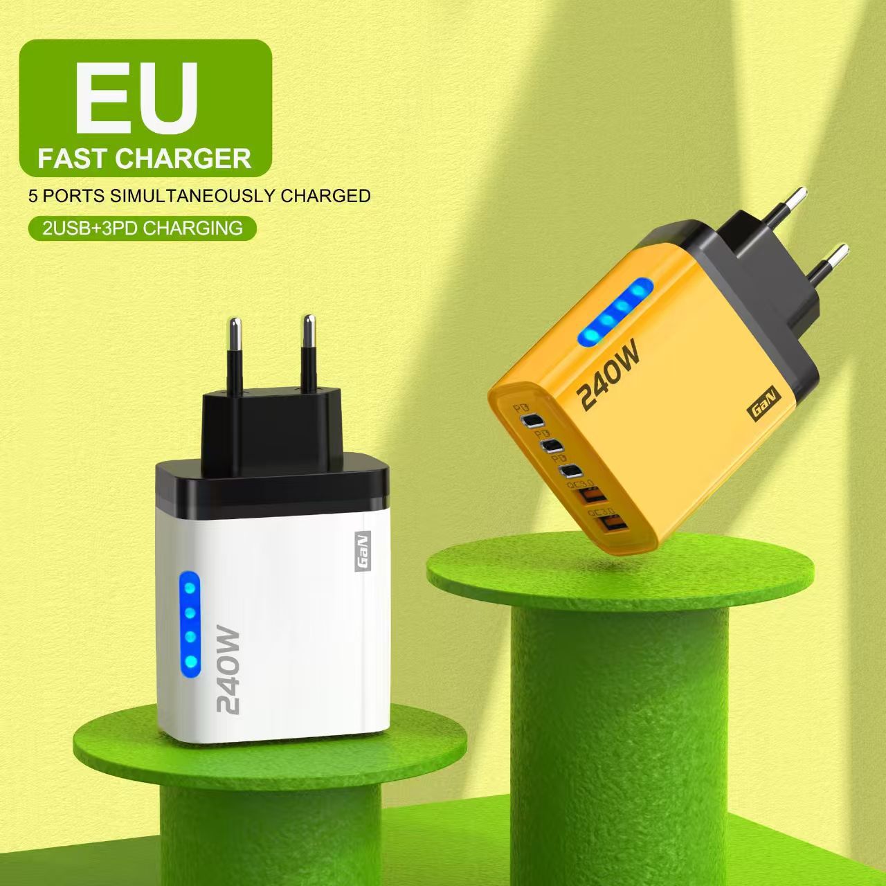 CE certified 240W GaN multi-port charger LED digital display FBA