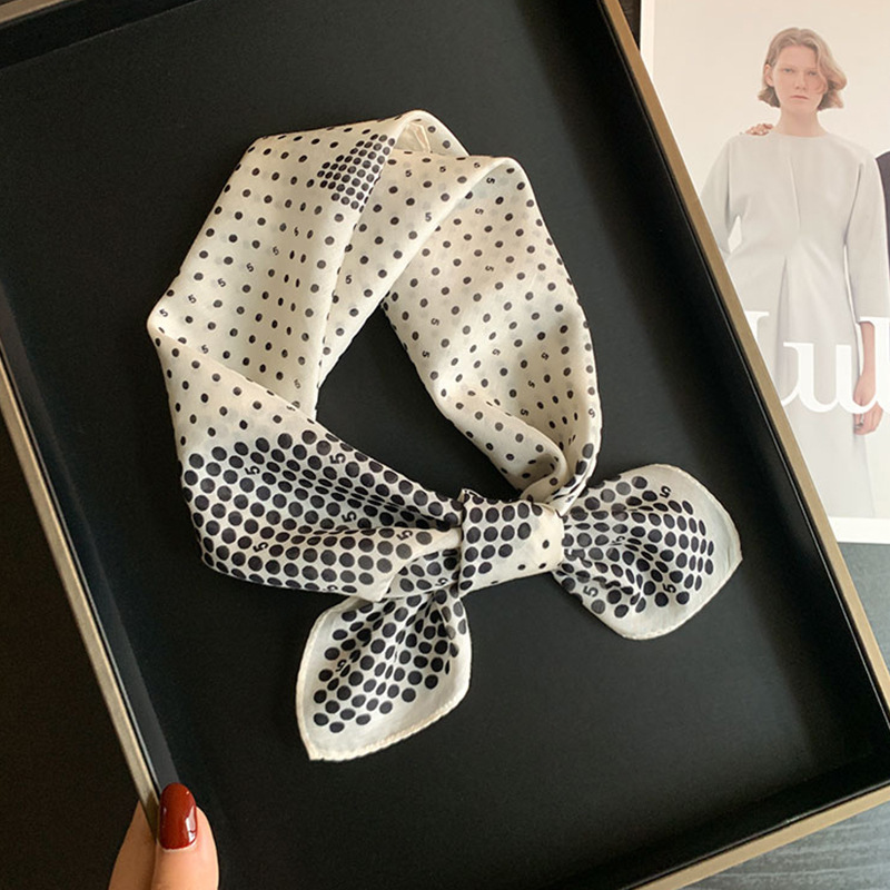 Silk cotton! 【Wander】vintage black and white mulberry silk organic cotton scarf for women, small square scarf