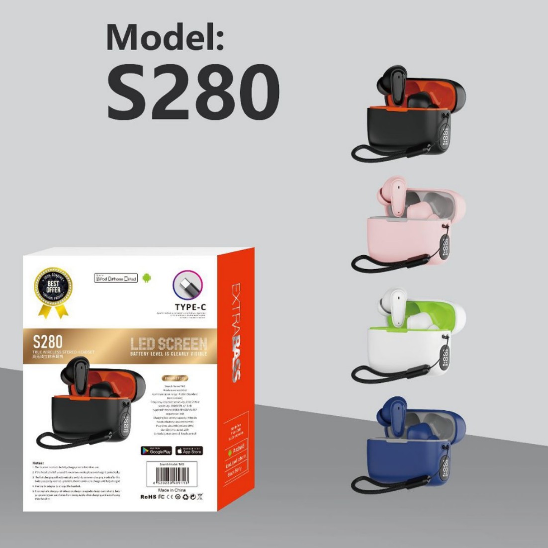 Bluetooth headset smart wireless noise reduction high quality comfortable long battery life universal TWS Bluetooth S280